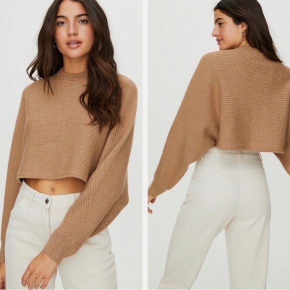 Aritzia Wilfred Free Lolan 100% Merino Wool Cairo Gold Cozy Casual Sweater XXS - Picture 10 of 14